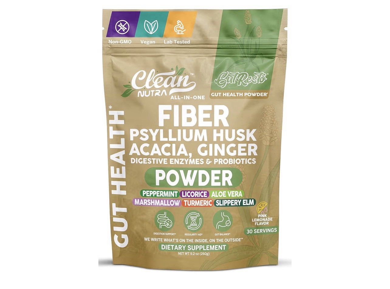 Clean Nutra Gut Resto Fiber Powder Pink Lemonade Acacia Psyllium Ginger Vegan