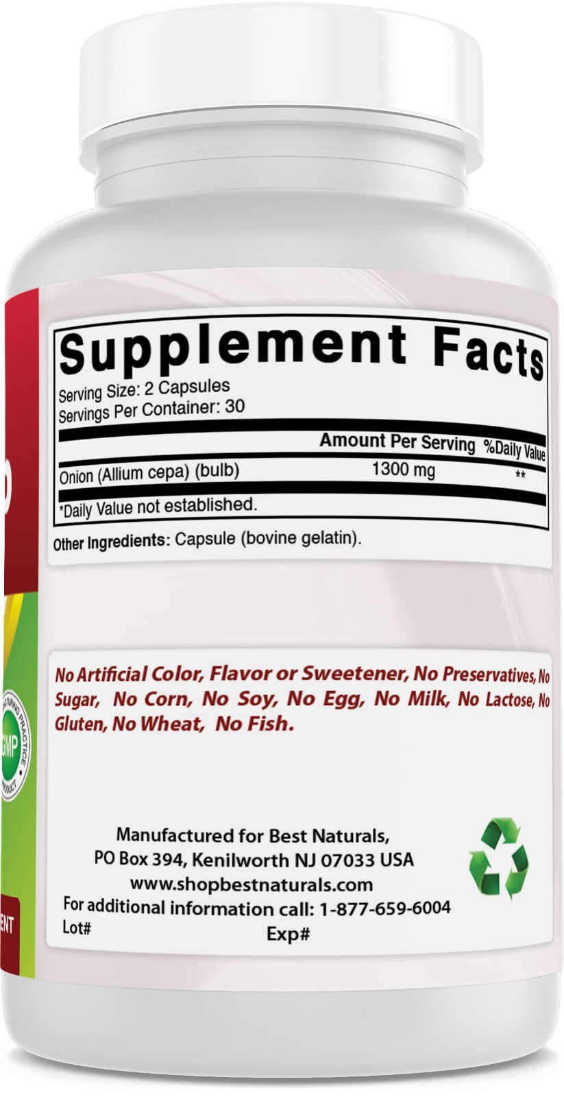 Best Naturals Onion Dried Bulb 1300mg per Serving 60 Capsules