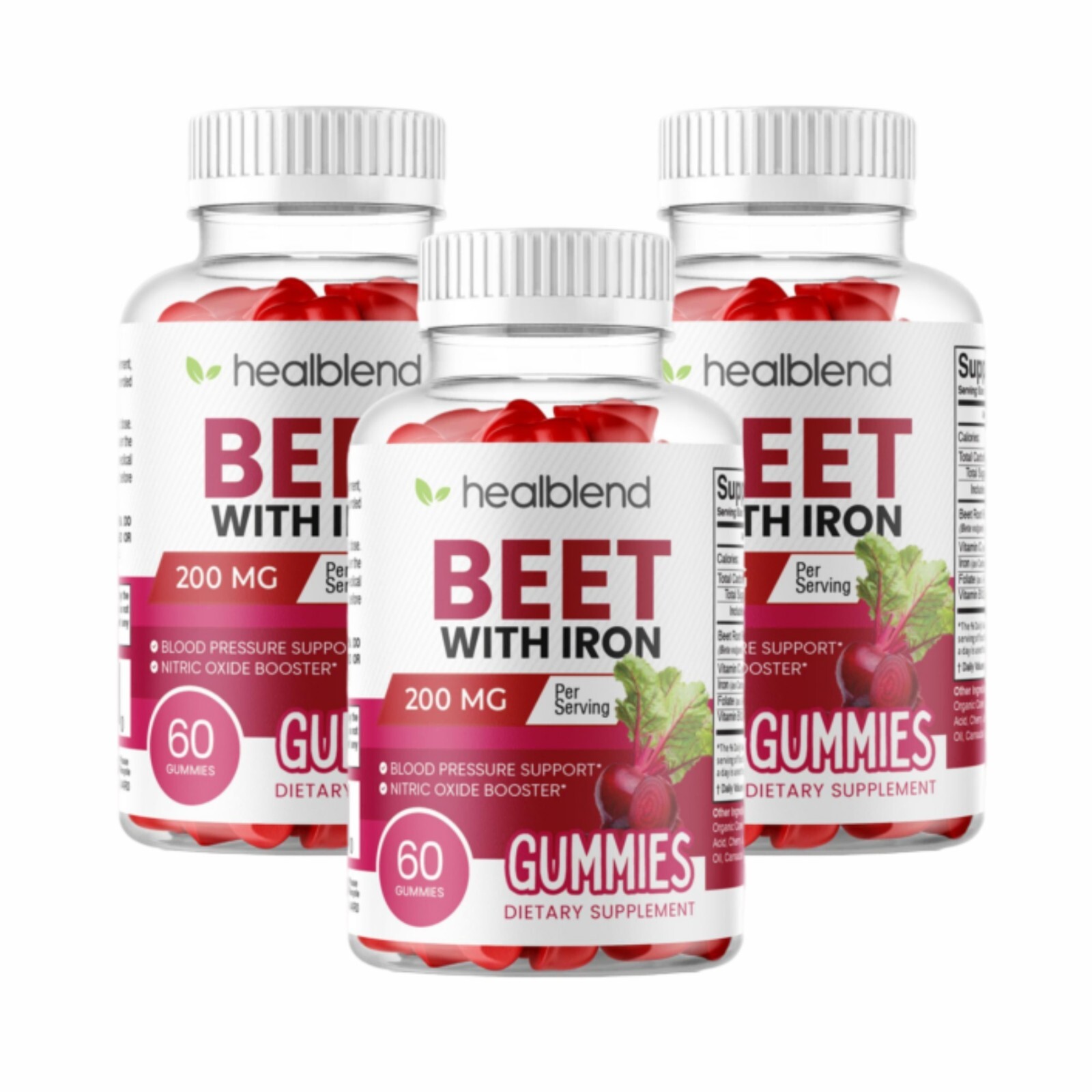 Beet Root Gummies 200mg. Nitric Oxide Booster Beets with Iron for Heart Health