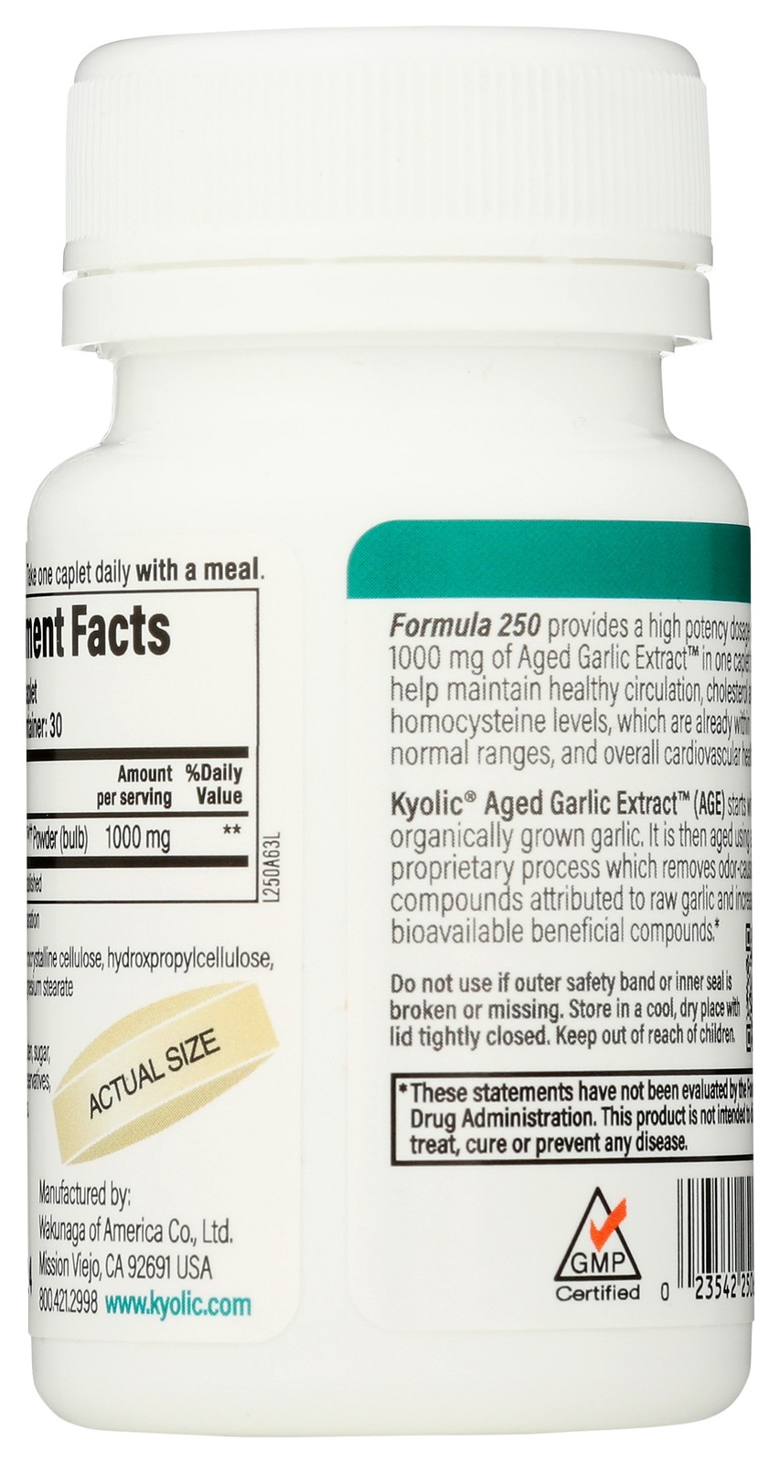 Kyolic Formula 250 Cardiovascular Health Aged Garlic Extract 30 Caplets 1 Pack