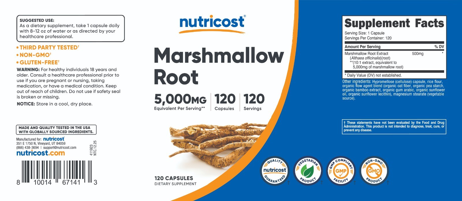 Nutricost Marshmallow Root 500mg, 120 Vegetarian Capsules, Gluten Free & Non-GMO
