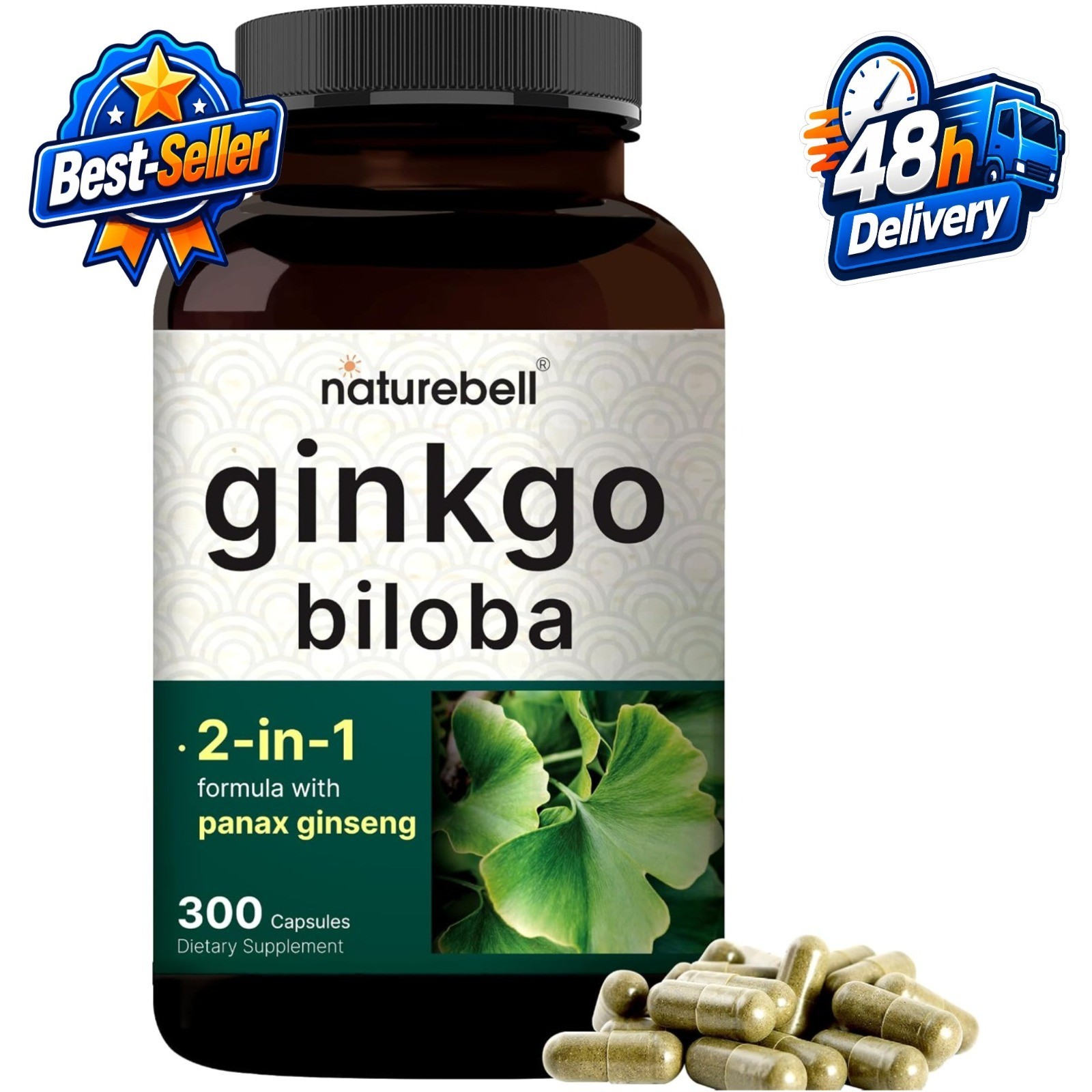 NatureBell Ginkgo Biloba with Panax Ginseng 300 Capsules – Brain Health