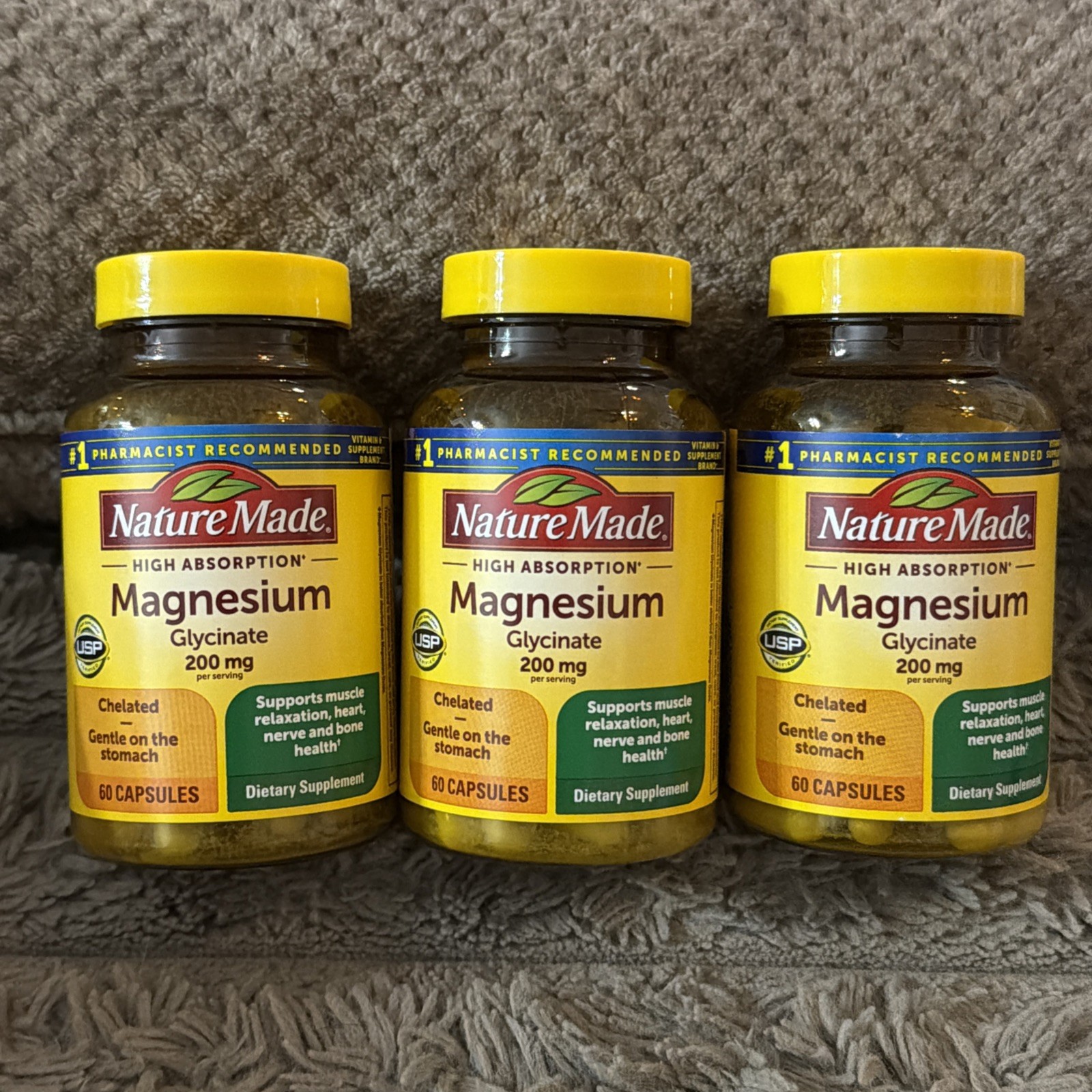 (3) Nature Made “Magnesium Glycinate” 200mg High Absorption/ 60-Capsules 03/29
