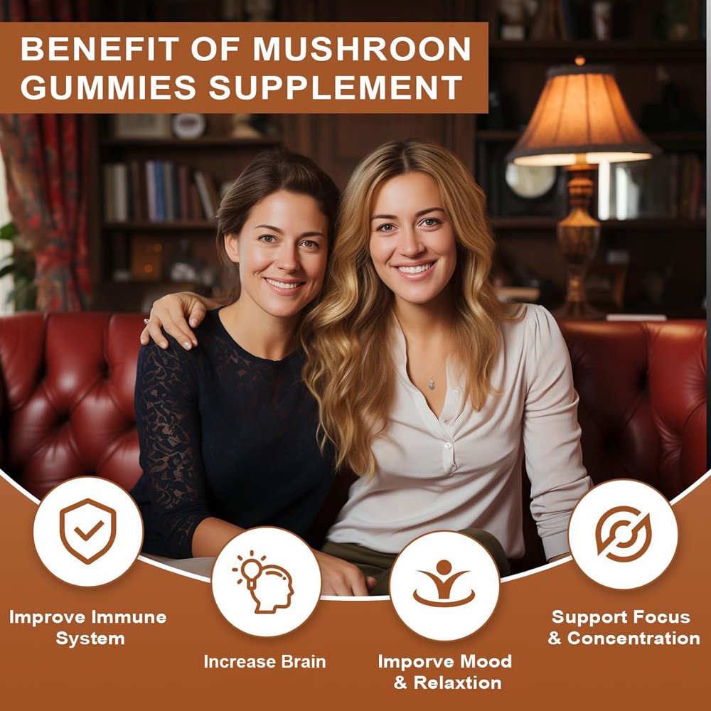 Functional Mushroom Gummies, 2500mg w/Ashwagandha Shiit Blend for Focus Immunity