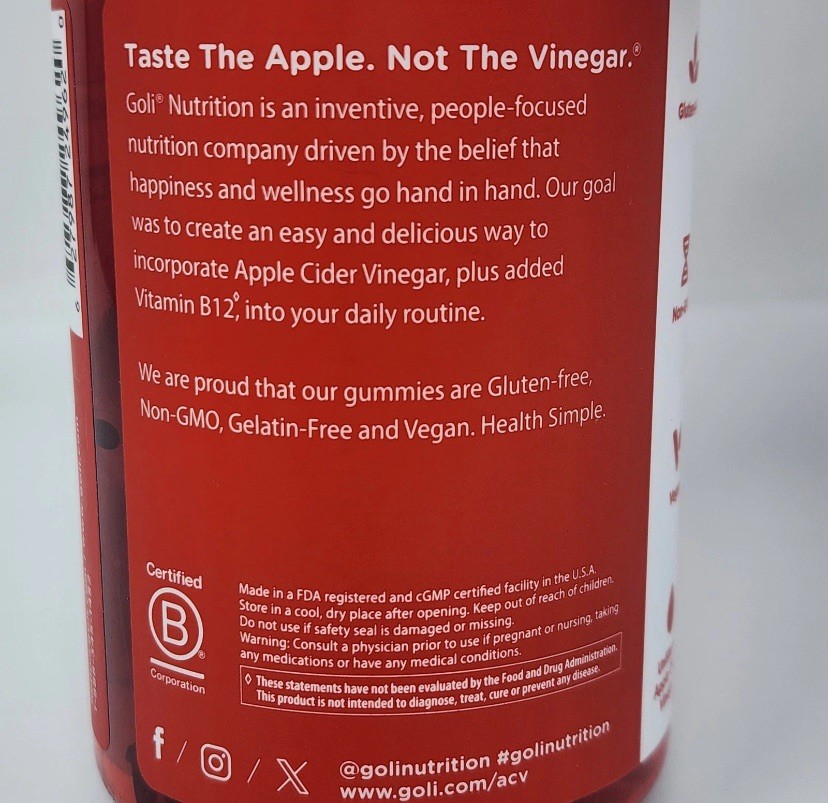 Goli Nutrition Apple Cider Vinegar Gummies 60 Per Bottle (2 Pack) Exp 05/2027