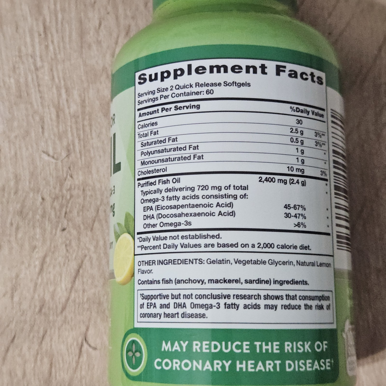 Natures Truth Fish Oil 2,400 mg Natural Lemon Flavor Omega-3 120 Soft gels