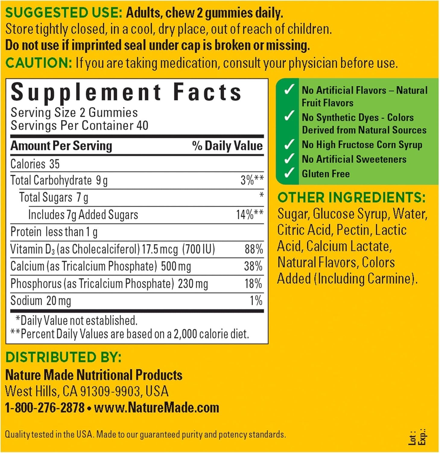 Nature Made Calcium 500mg Gummies with Vitamin D3 80 Count Bone Support