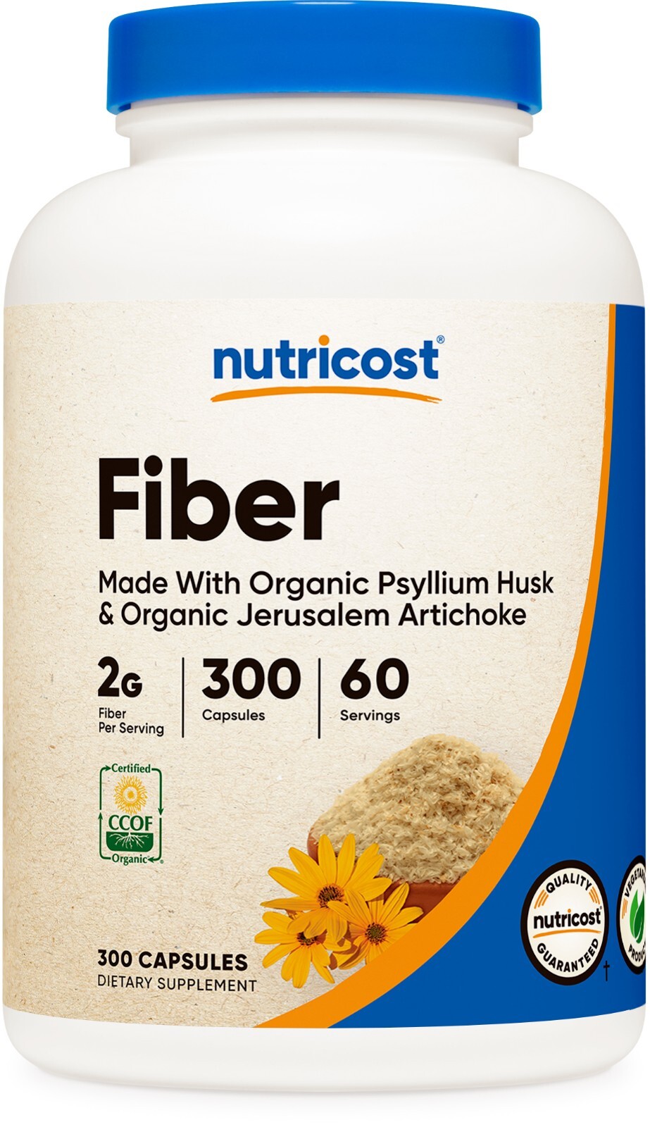 Nutricost Fiber Capsules with Prebiotic Fiber Supplement, 300 Capsules