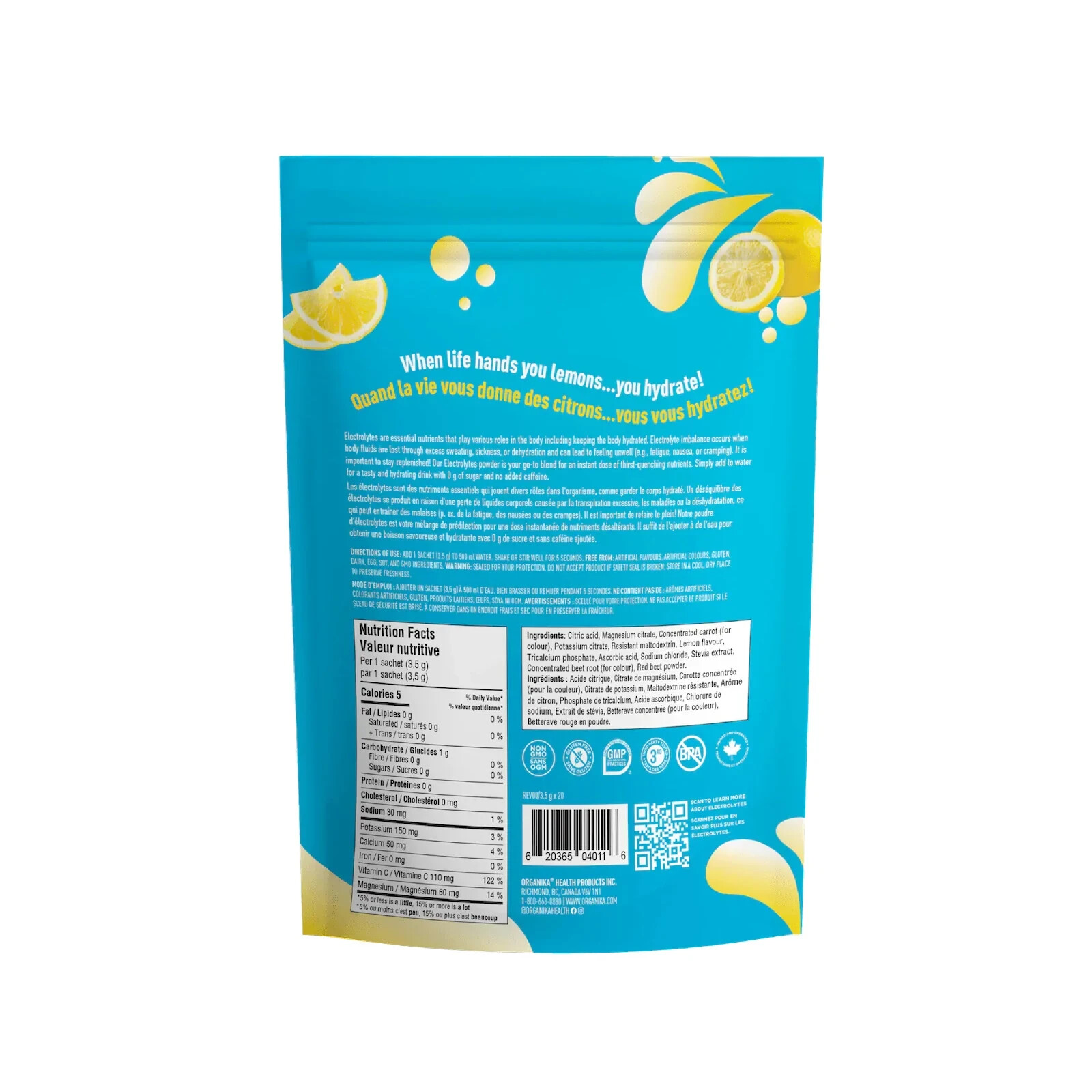 Organika Electrolytes Sachets Classic Lemonade Flavor Vitamin C Hydrate 70g NEW