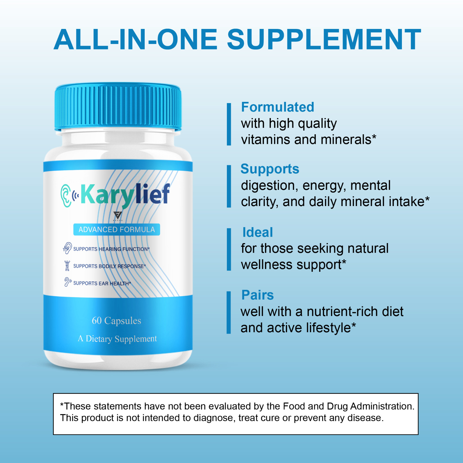 (3 Pack) Karylief Tinnitus Capsules, Kary lief Ear Health Support (180 Capsules)