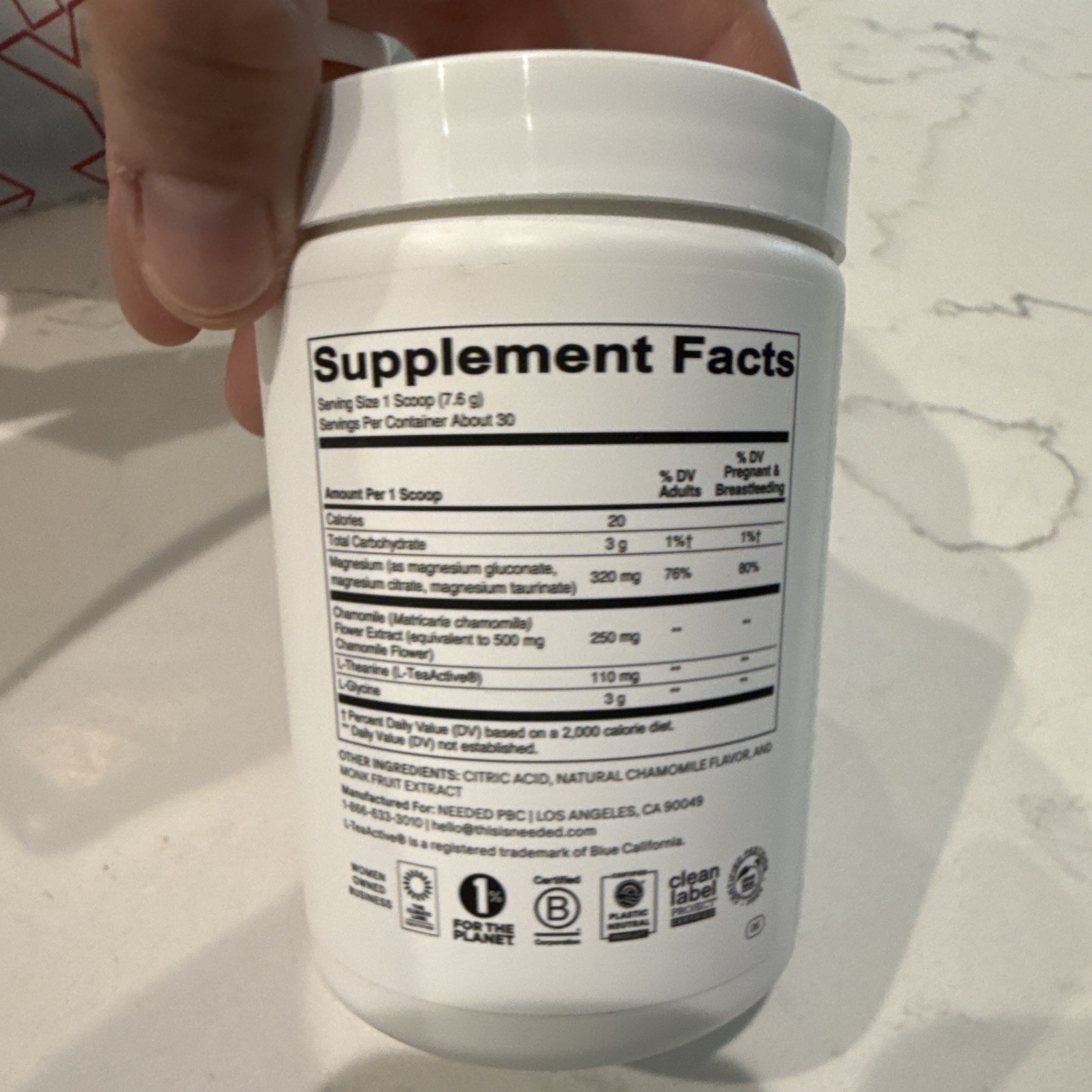 NEEDED Sleep + Relaxation Support Magnesium Powder Chamomile Non-GMO 06/2027