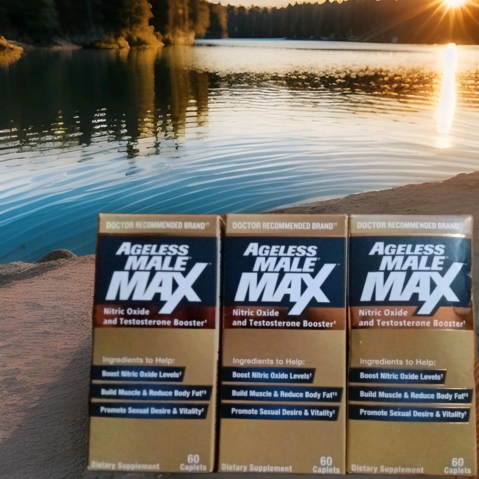 LOT 3 AGELESS MALE MAX NITRIC TEST BOOSTER DIETARY SUPPLEMENT 60 X3 180 CAPLETS!