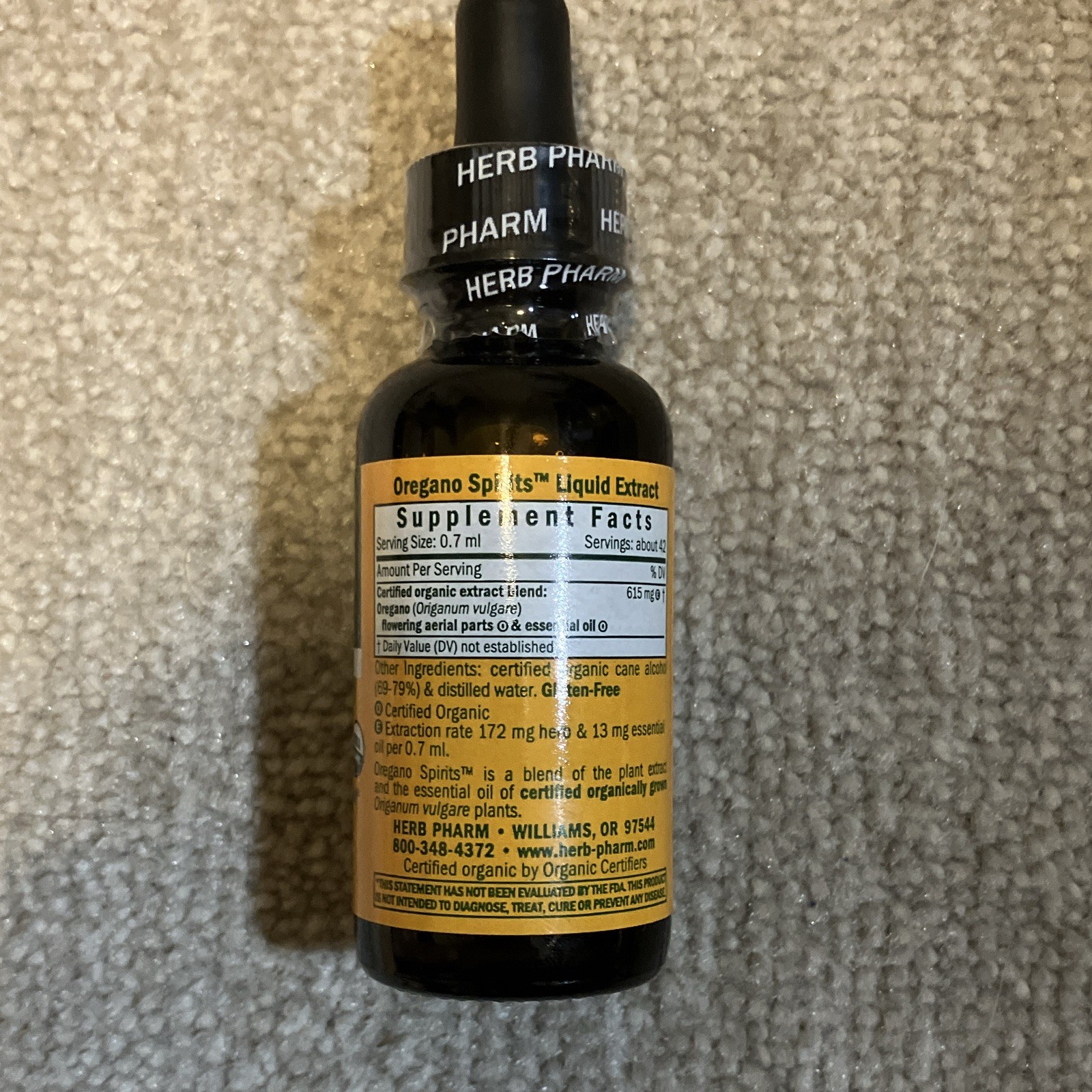 Herb Pharm Oregano Spirits Liquid Extract Immune Support 1 fl oz Organic GF