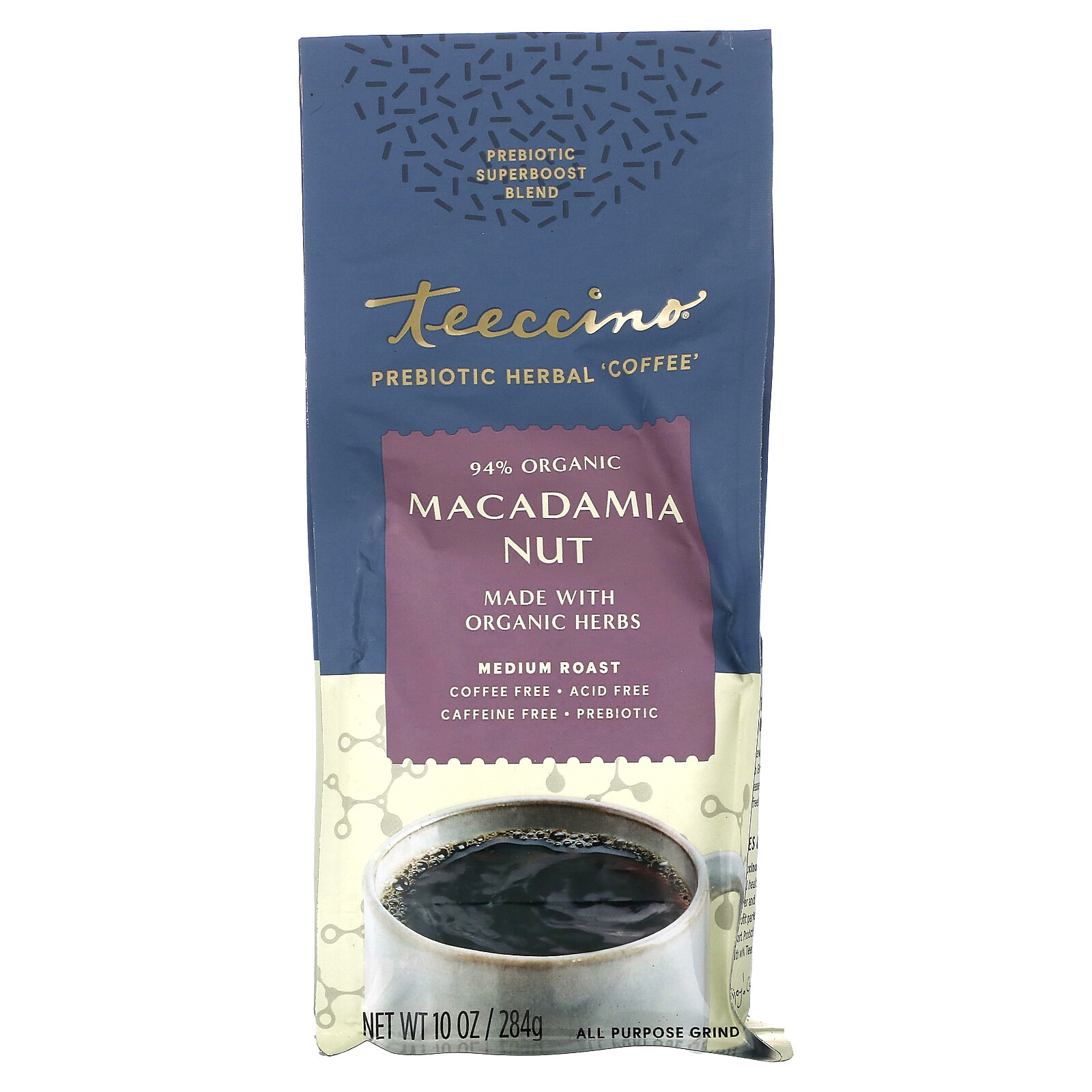 Prebiotic Herbal ‘Coffee’, Macadamia Nut, Medium Roast, Caffeine Free, 10 oz