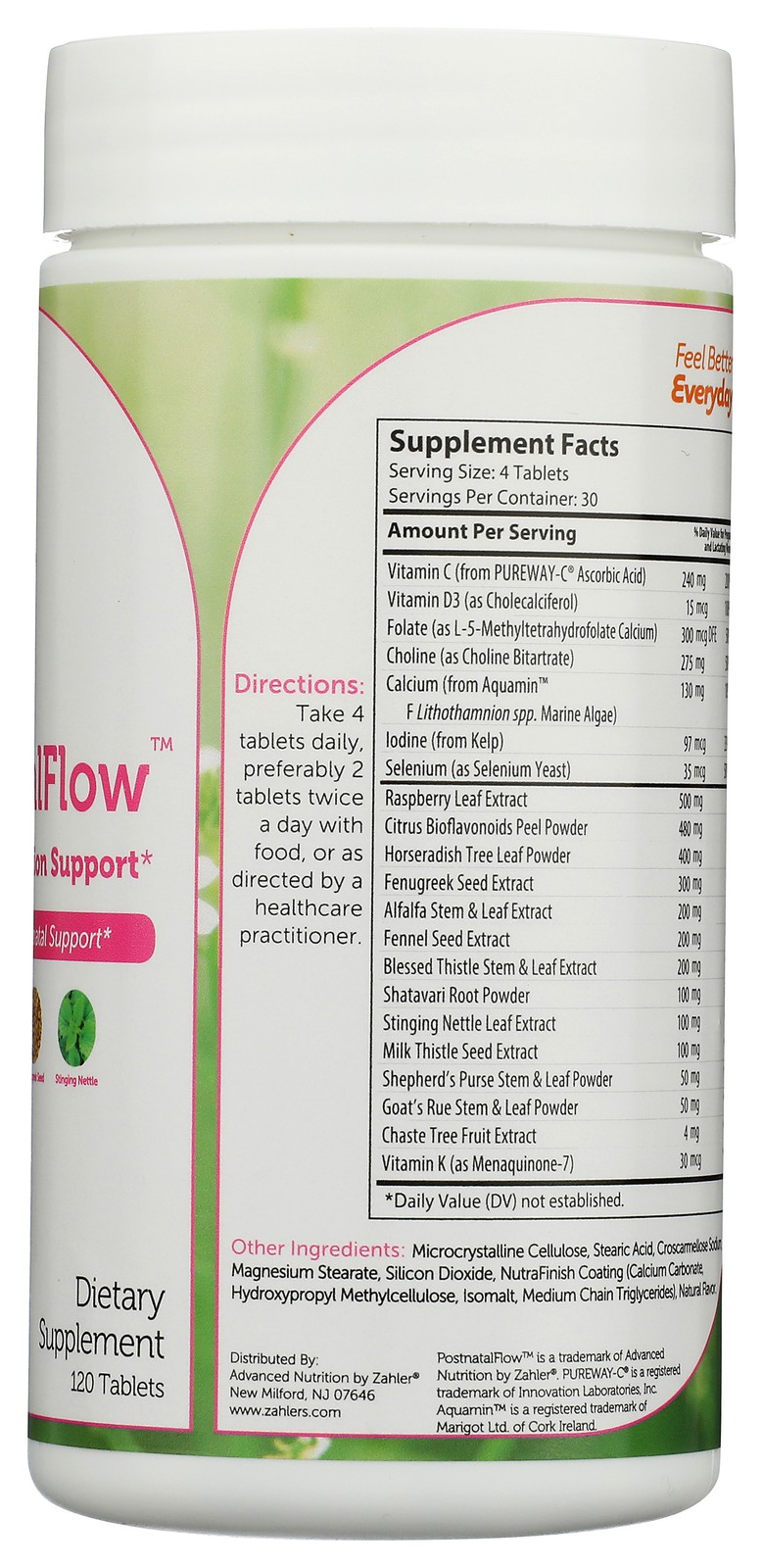 Postnatal Flow Zahler 120 Tablets Breastfeeding & Support Supplement 1 Pack