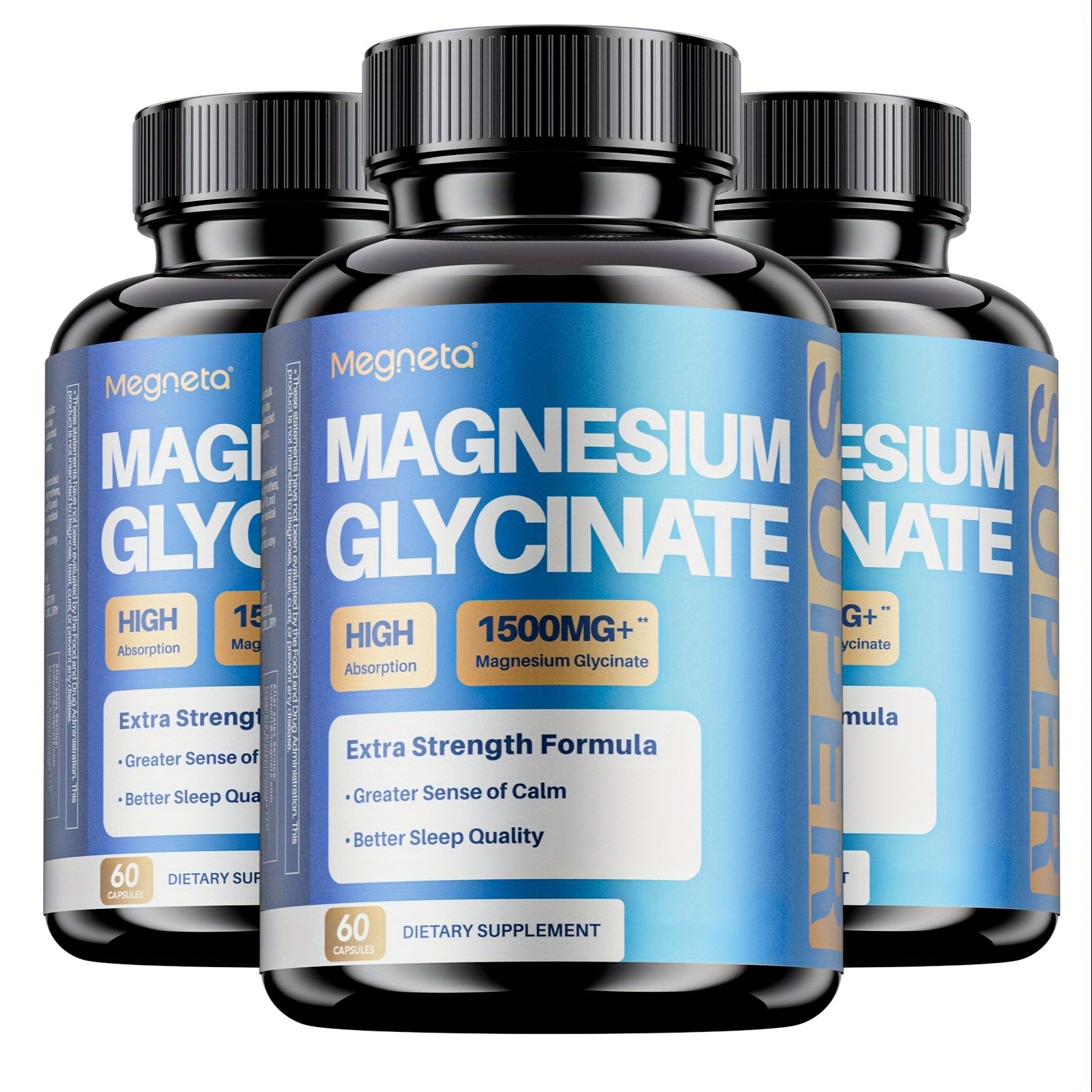 Megneta Magnesium Glycinate Capsules with B6 & D3, 60ct