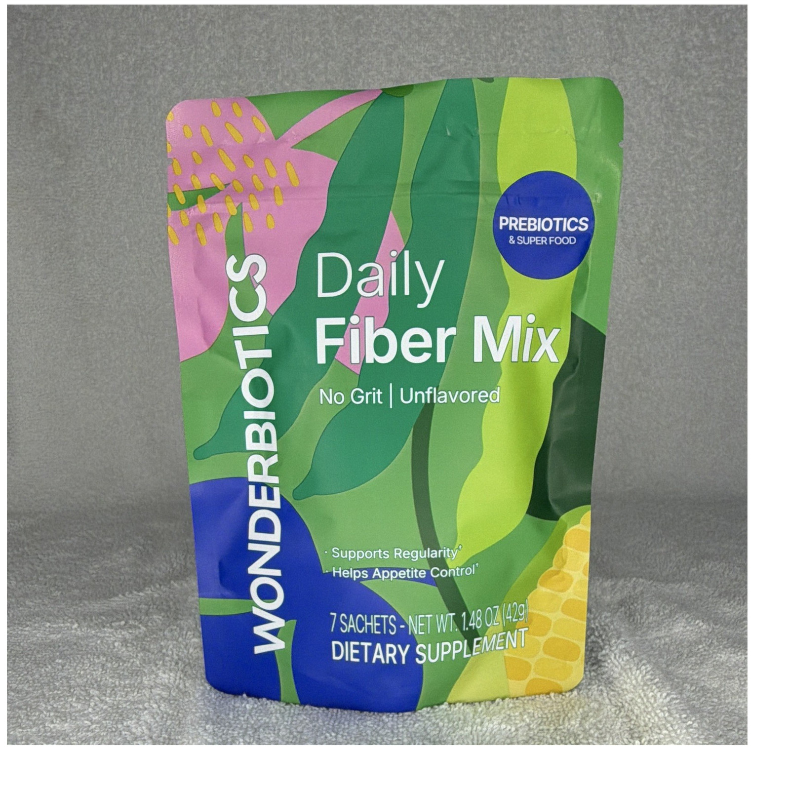 WonderBiotics Daily Fiber Mix Powder Unflavored Prebiotics Superfood 7ct 1.48oz