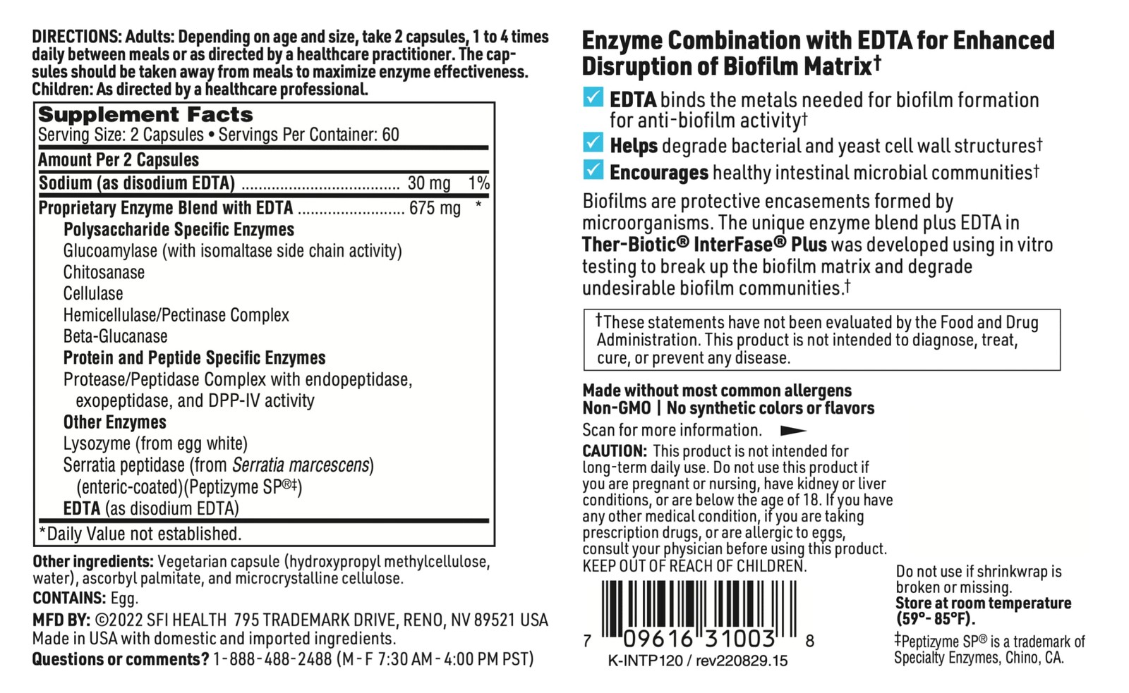 SFI Health Klaire Labs Ther-Biotic Interfase Plus – 120 Count (Pack of 1)