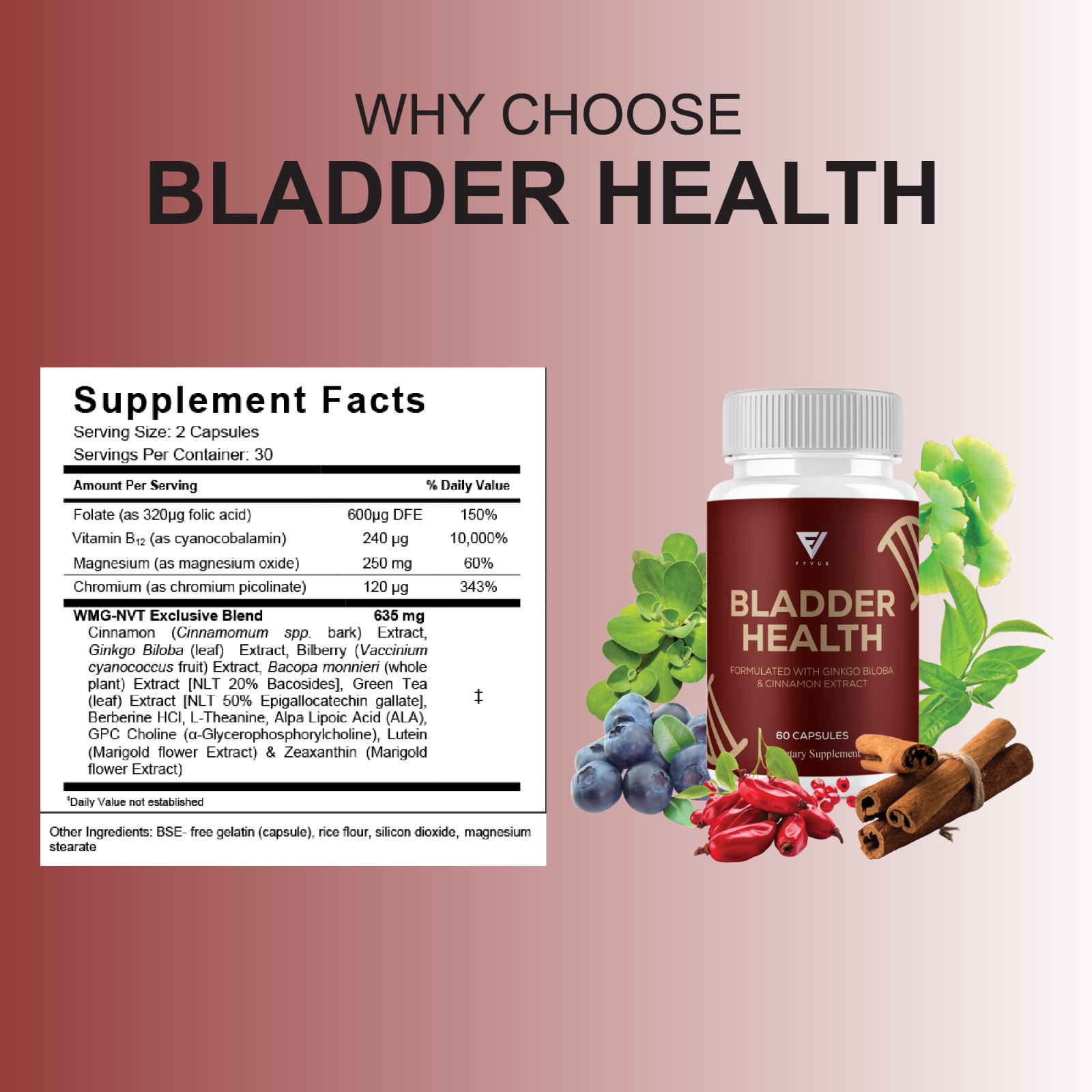 Bladder Health Support, BladderHealth Daily Supplement (60 Capsules)