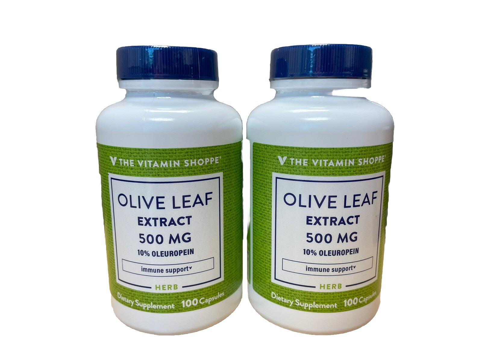 Vitamin Shoppe Olive Leaf Extract Dietary Supplement 500mg, 100 Caps 2 PK Bundle