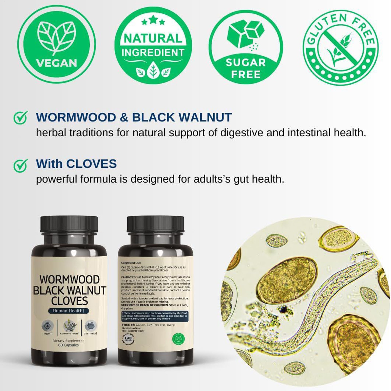Wormwood Black Walnut & Clove Detox Cleanse Suitable For Humans Bowel Guard La P