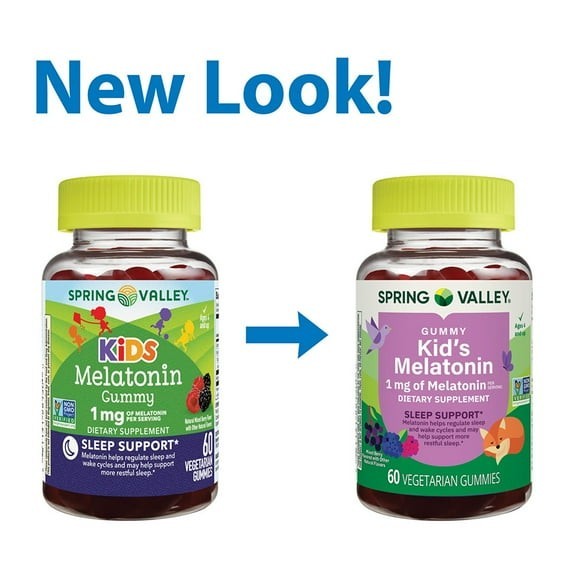 Spring Valley Kids Melatonin Dietary Supplement Gummies, Raspberry, 1 mg, 60 Ct