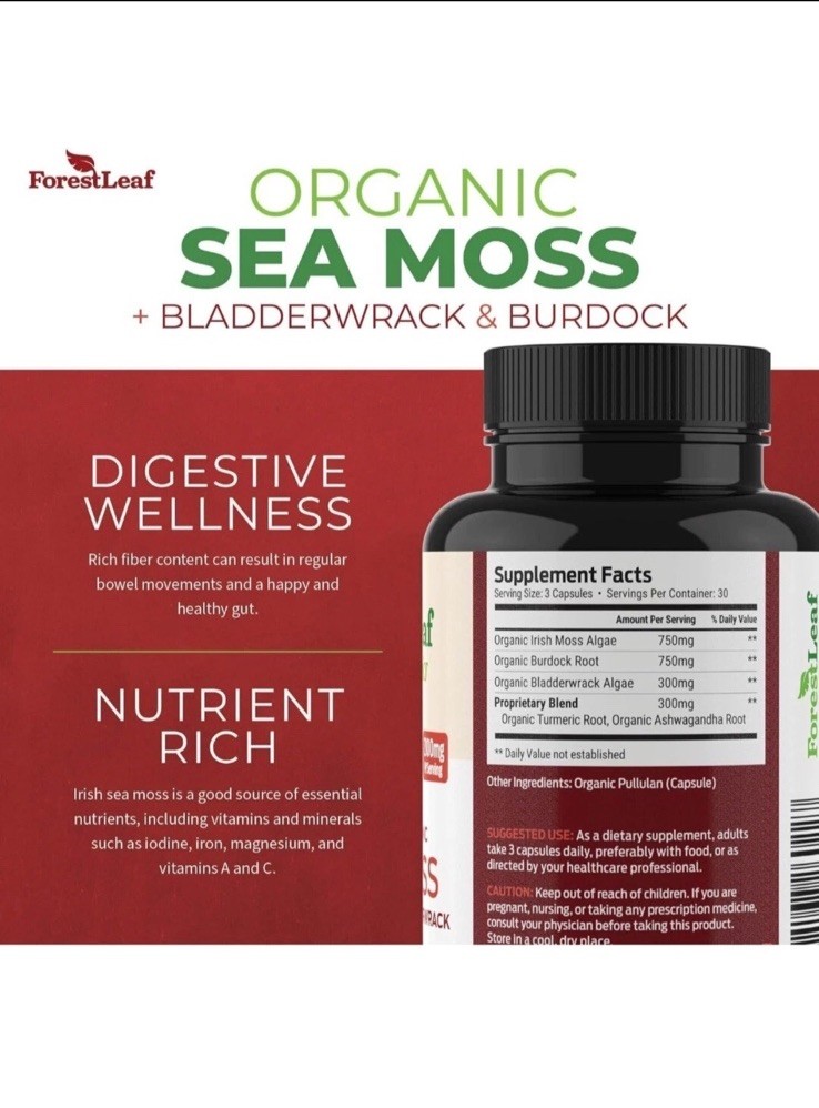 NEW ForestLeaf Organic Irish Sea Moss Bladderwrack Burdock Root Capsules 90 ct