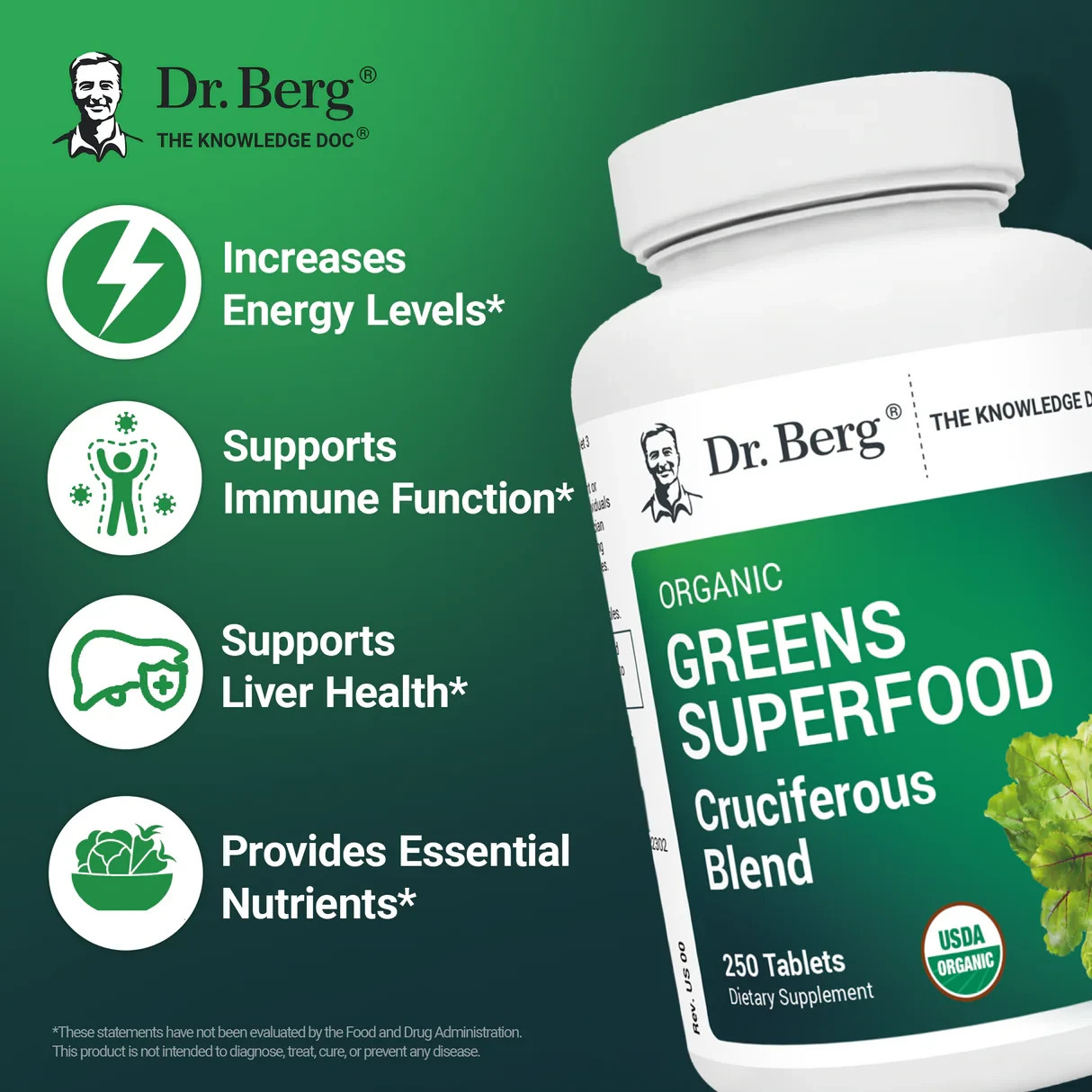 Dr Berg – Organic Greens Superfood – Cruciferous Blend – 90 Tablets