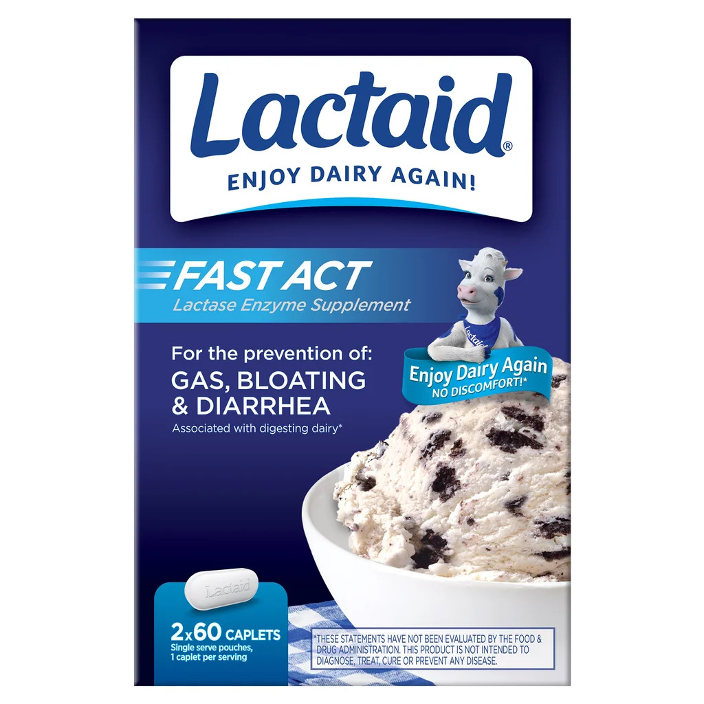 Lactaid Fast Act Lactase Enzyme Supplement 120 Caplets Dairy Digestive Aid