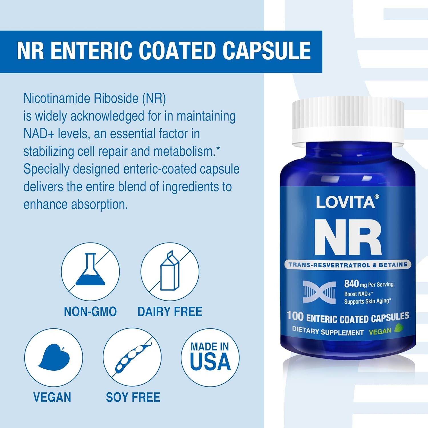 Nicotinamide Riboside 840mg NAD Supplement w/ Trans-Resveratrol & Betaine -100ct