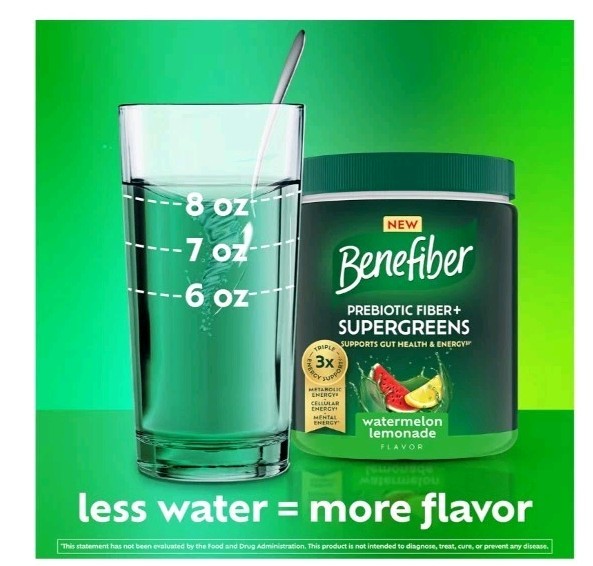 Benefiber Prebiotic Fiber Supergreens Watermelon Lemonade 8.8oz 6/2027 NEW $30