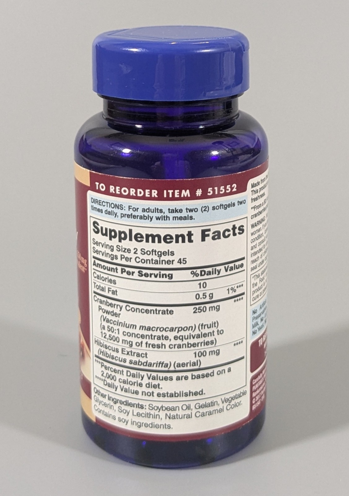 Puritan’s Pride Cranberry + Hibiscus 6250mg 90 Softgels Exp 01/2027 Sealed