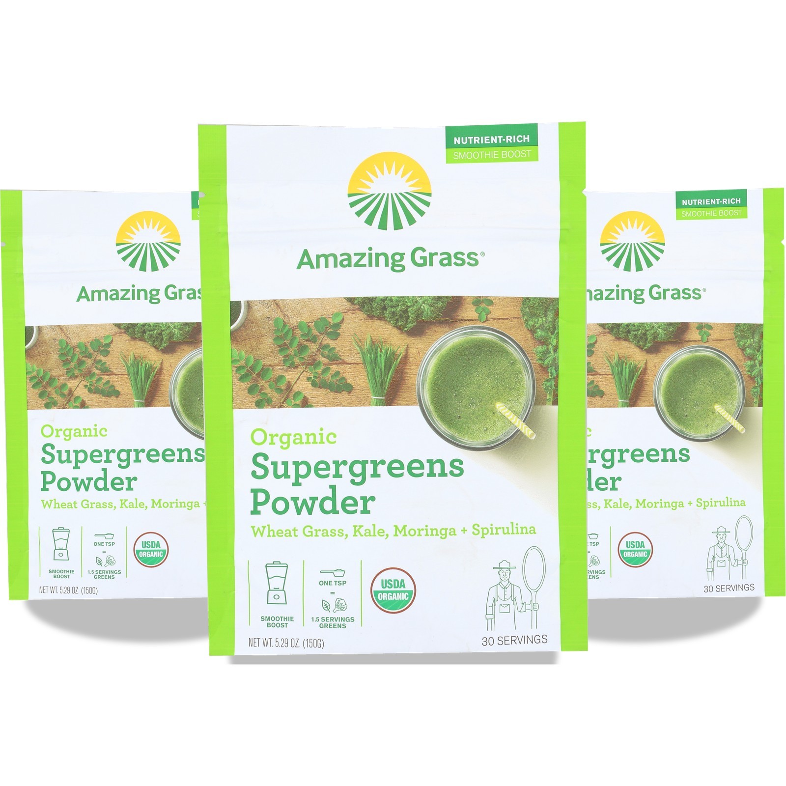 Organic Supergreens Powder By Amazing Grass 5.29 Oz 3 Pack
