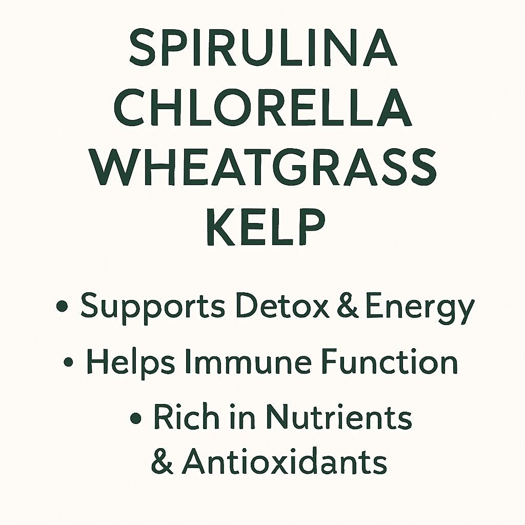 PURE ORGANIC SUPERFOOD – SPIRULINA WHEATGRASS KELP CAPSULES
