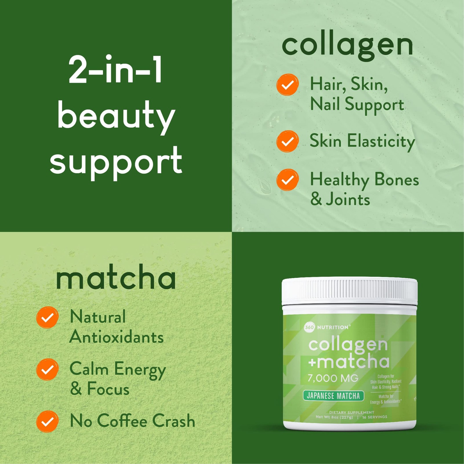 Matcha Hydrolyzed Collagen Peptides Powder Japanese Matcha Green Tea for Gut He