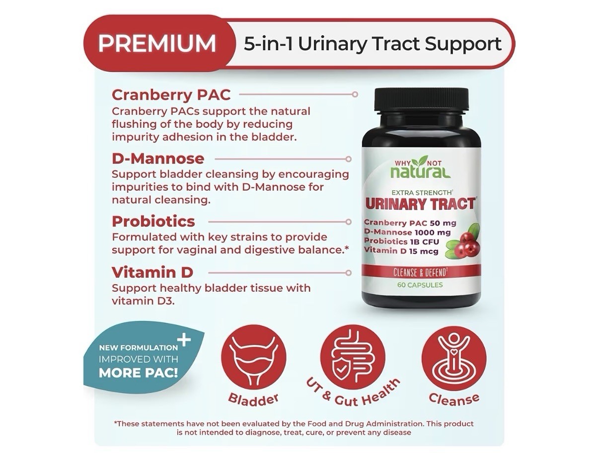 Why Not Natural Extra Strength Urinary Extract 5-in-1 UTI with D Mannose 60Caps