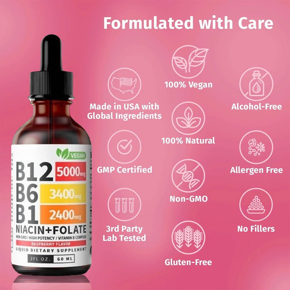 1~3x Vitamin B12 and B6 Liquid Drops, B12 Sublingual B Complex-B12 5000mcg 60ml
