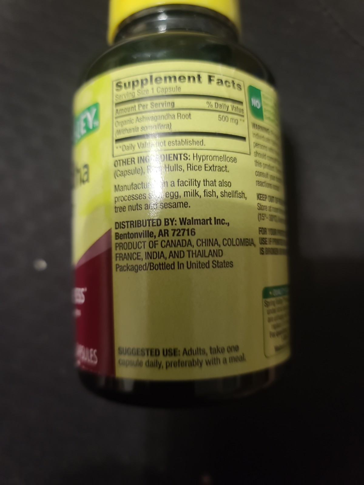 Spring Valley Ashwagandha Root Powder 500 mg Vegetarian Capsules – 60 ct