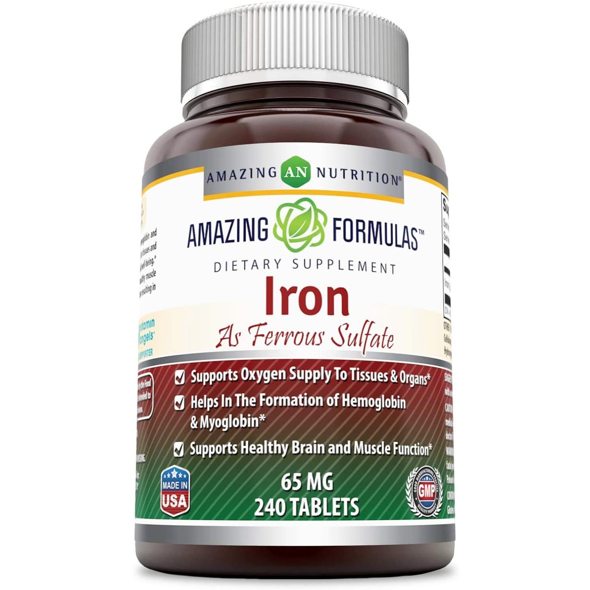 Amazing Nutrition Iron As Ferrous Sulfate 65 Mg Bottle 240 Tablets 1 Pack