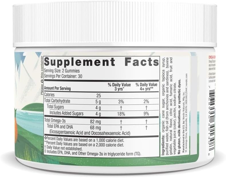 Nordic Naturals Nordic Omega-3 Gummies, Tangerine – 60 Gummies – 82 mg Total Om