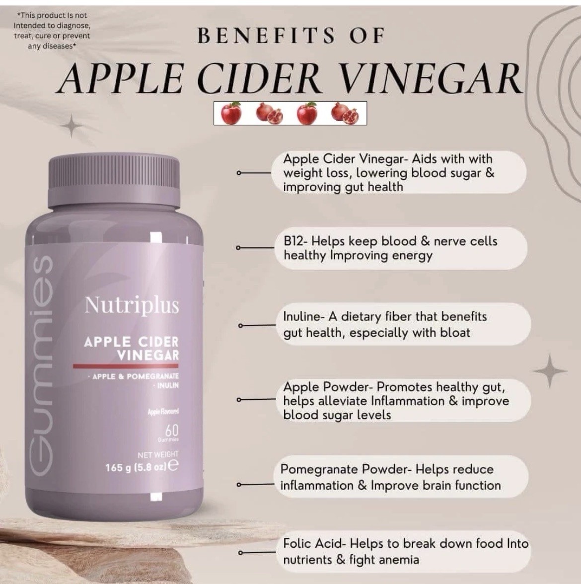 Farmasi Nutriplus Apple Cider Vinegar Gummies 60 Apple Folic Acid B12 5.8oz