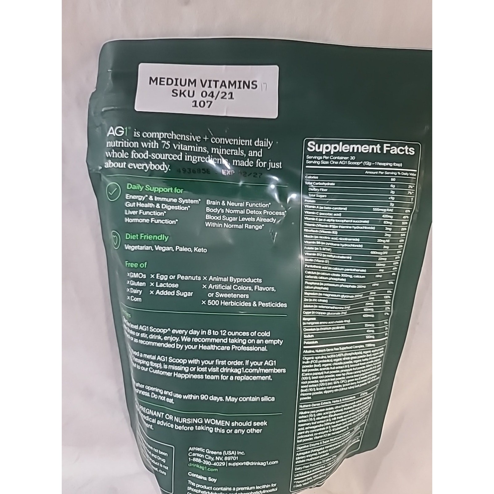 Greens Powder Pouch 12.7oz / 360g 30 Day Supply 1 Bag NEW SEALED