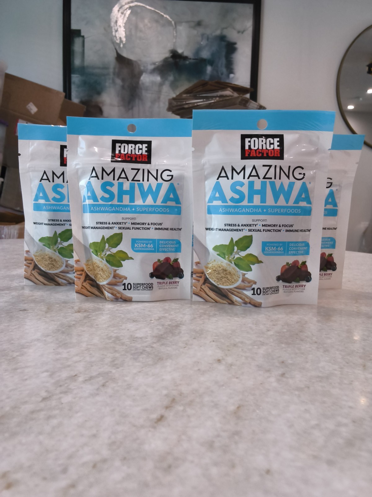 5 Force Factor Amazing Ashwa 10 Soft Chews KSM-66 Ashwagandha.Stress Support New