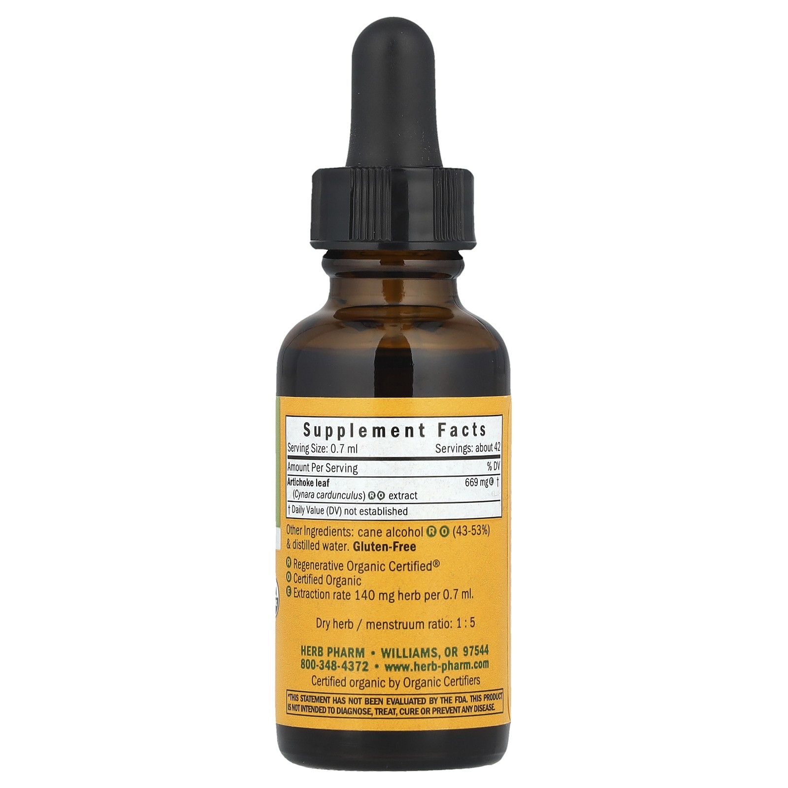 Herb Pharm Artichoke Whole Leaf 1 fl oz 30 ml Gluten-Free, Organic