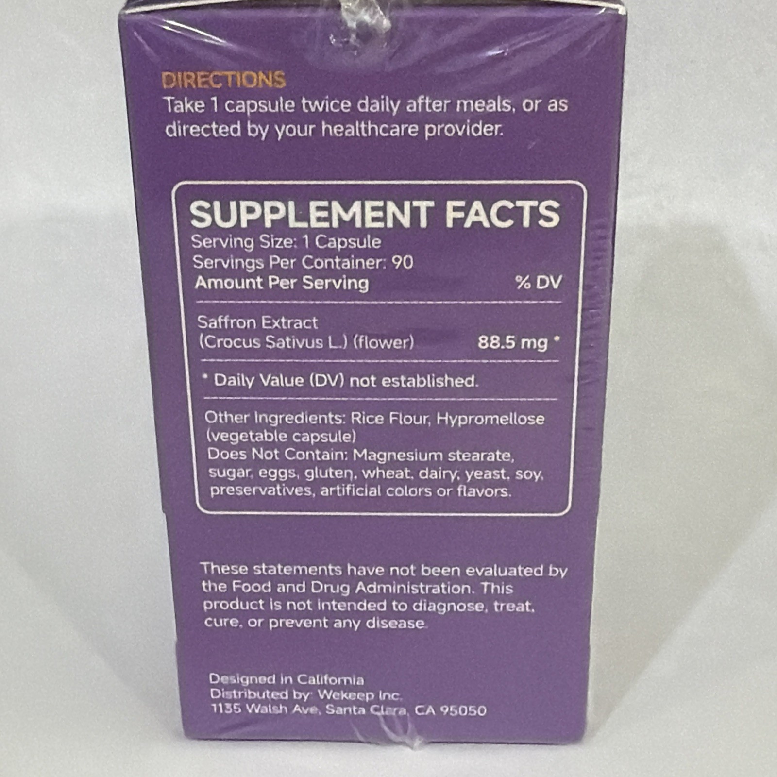 Saffron Extract Supplement 88.5mg 90 Capsules Non-GMO Gluten-Free 07/2027