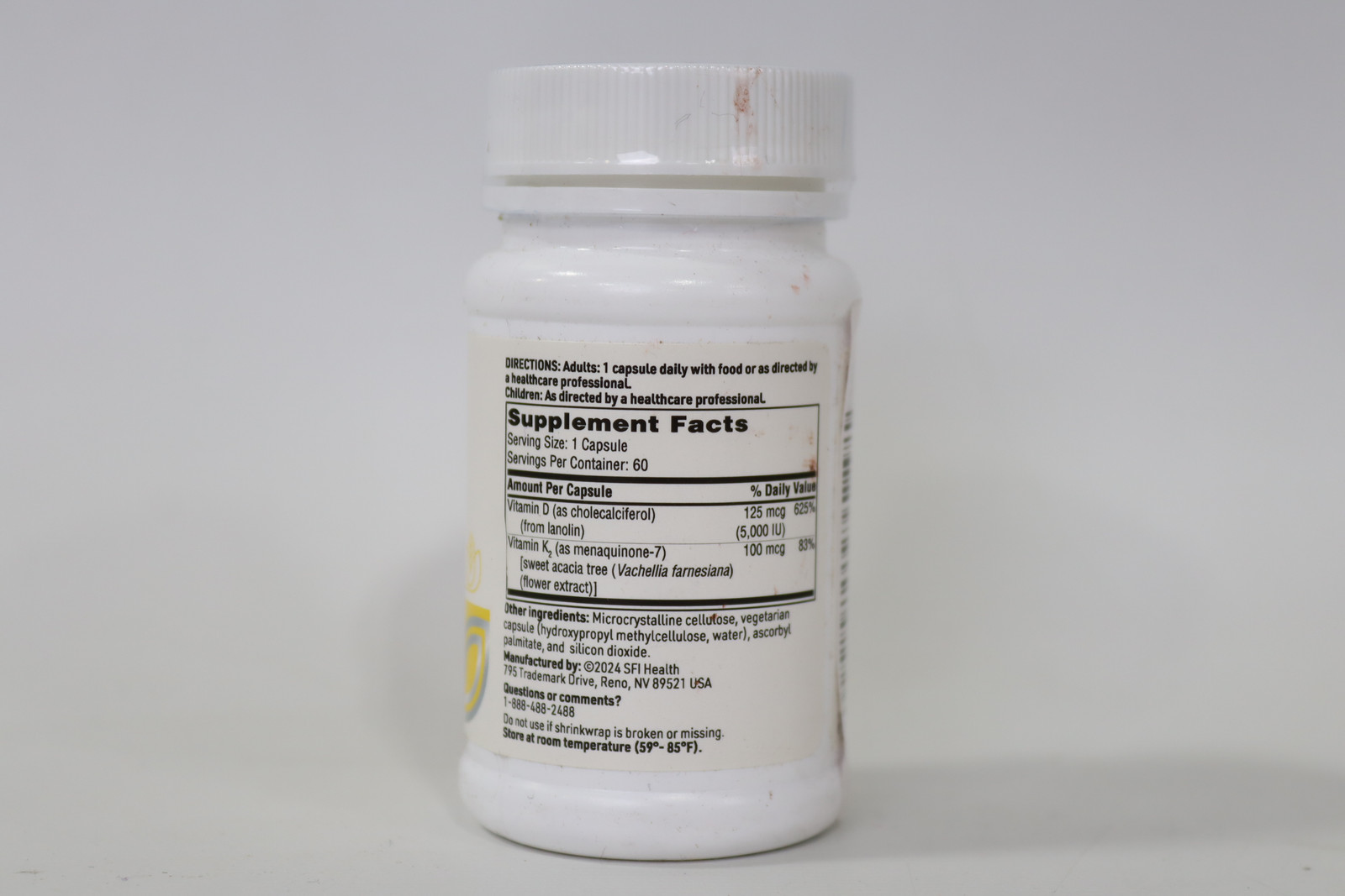 Klaire Labs Vitamin D Plus K – 5000 IU Vitamin D3 (60 Capsules) (EXP:03/03/2026)