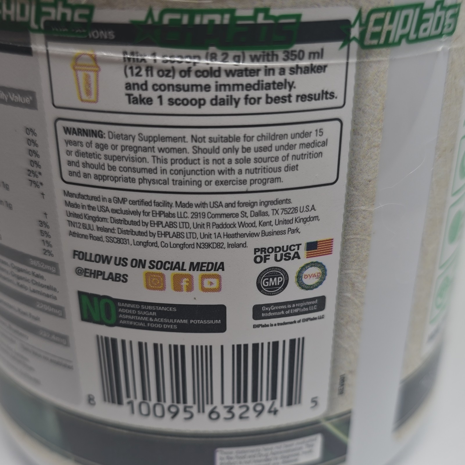 EHPlabs OxyGreens Super Greens Pineapple Powder 15 Serves Barley Kale Spinach