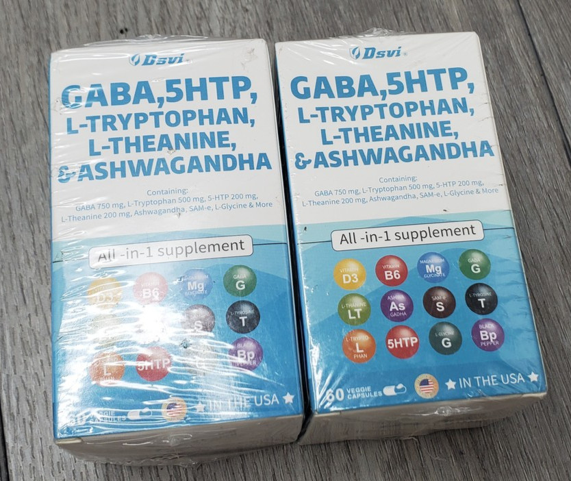 Dsvi 2pk GABA 5-HTP L-Tryptophan L-Theanine Ashwagandha 60 Caps per Sleep Mood