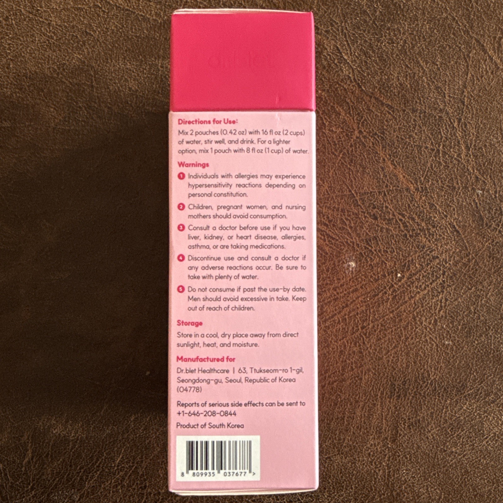 Dr. Blet Cleanse Psyllium Husk Fiber Sticks Peach Flavor Drink Mix 20 Pouches