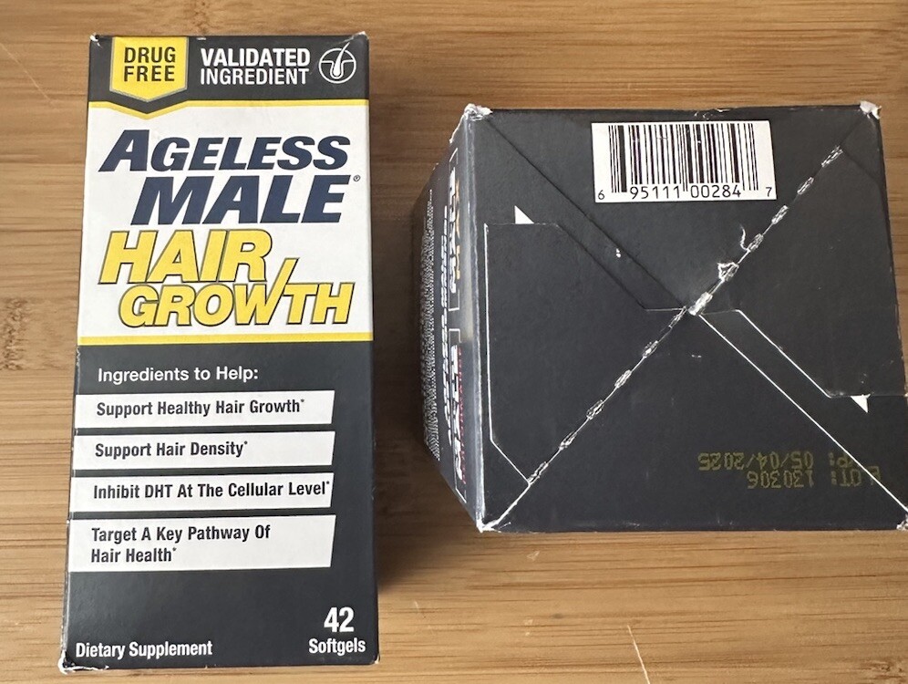 Lot of 2 Ageless Male Hair Growth 84 Softgels Total – Drug Free EXP 05/2025